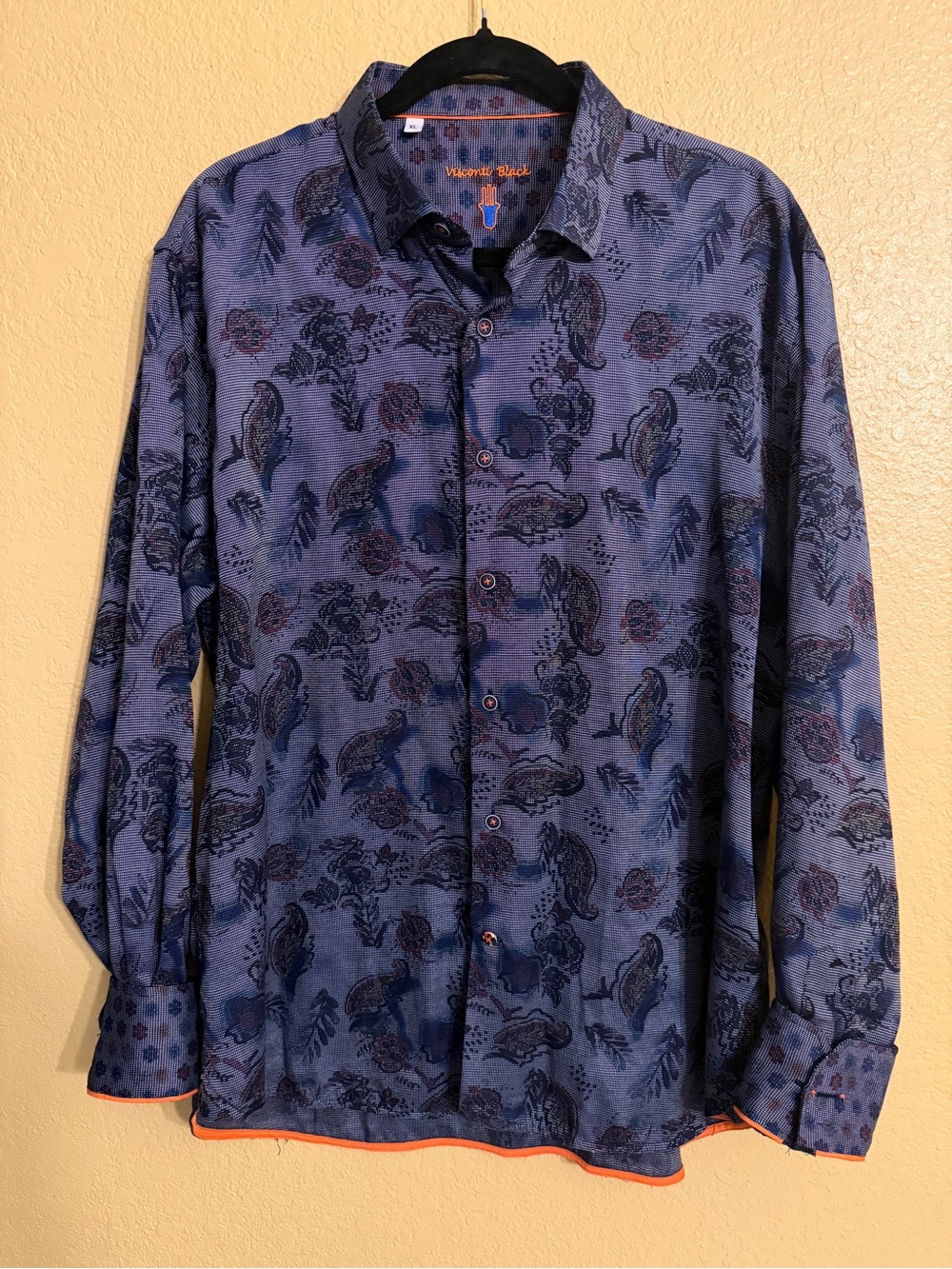 Visconti Black Men's Blue Paisley Dress Shirt